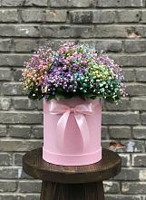 Цветочная композиция из Гипсофила и Розы в шляпной коробке #REPLACE_PRED# Павловске Алтайского края