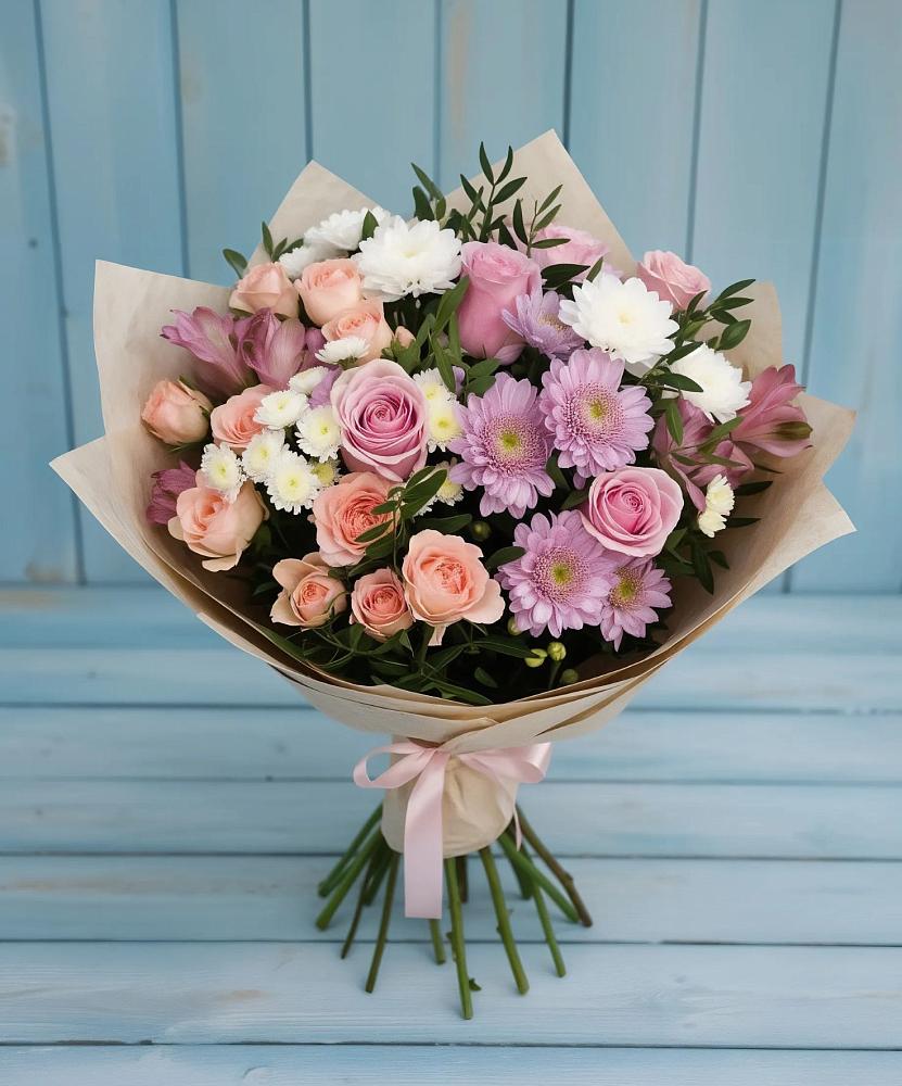 Букет цветов из: Хризантемы, Розы и Альстромерии в Павловске Алтайского края