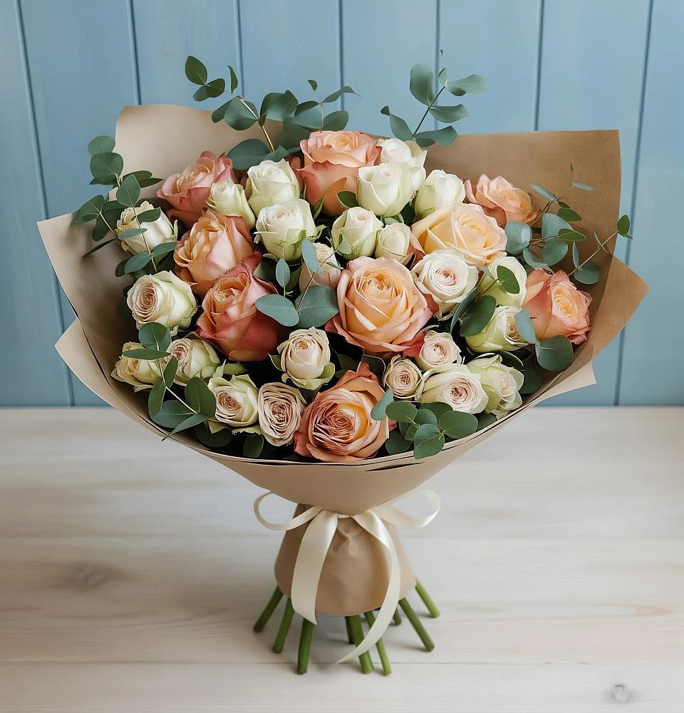 Букет цветов из: Альстромерии и Розы в Павловске Алтайского края