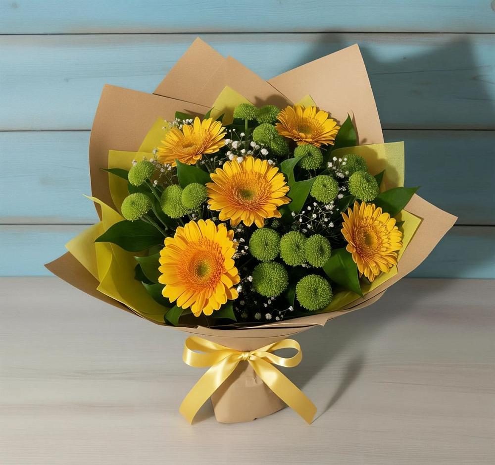 Букет цветов из: Герберы и Хризантемы в Павловске Алтайского края