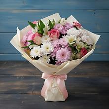 Букет цветов из:  Хризантемы, Альстромерии и Розы в Павловске Алтайского края