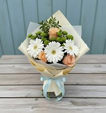 Букет цветов из:  Герберы, Розы и Хризантемы в Павловске Алтайского края